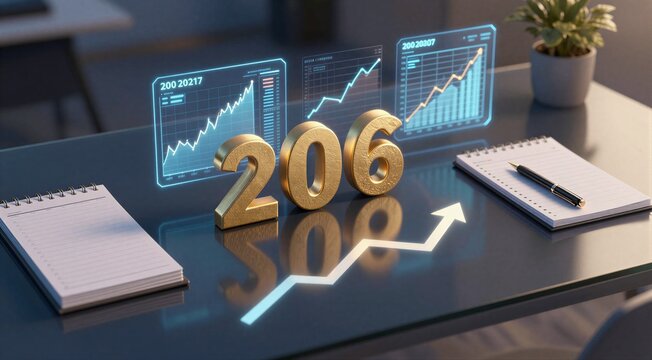 206 numbers reflecting and rising on office desk display