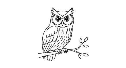 Obraz premium An owl sits perched on a branch. The owl has large eyes and feathered wings.