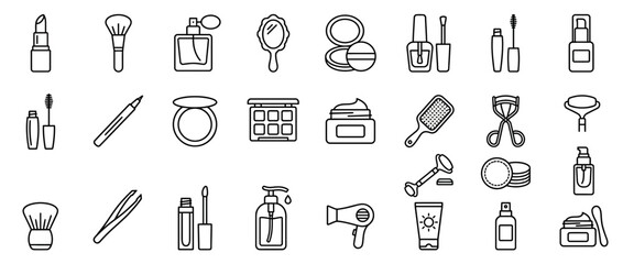 Naklejka premium Set of Various Cosmetics and Beauty Care Line Icons