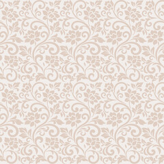 Fototapeta premium Elegant cream damask pattern featuring beautiful damask floral ornament in classic style, vector perfect for luxury wallpaper background and vintage cream damask fabric design.