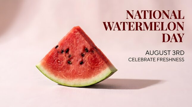 National watermelon day celebration greeting card with single slice, watermelon