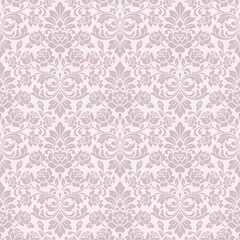 Elegant pink damask pattern featuring beautiful damask floral ornament in classic style, vector perfect for luxury wallpaper background and vintage pink damask fabric design. © PPS Inspire Art