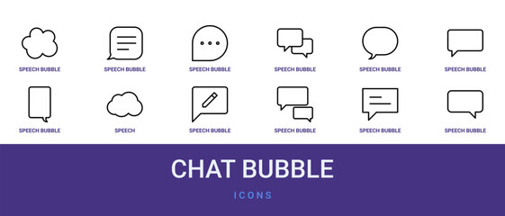 Naklejka premium Set of 12 outline web Chat Bubble icons such as speech bubble, speech bubble, speech bubble, balloons, vector icons for report, presentation, diagram, web design, mobile app