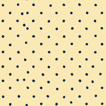 Navy blue polka dot pattern on pale yellow background, seamless textile design with scattered dot