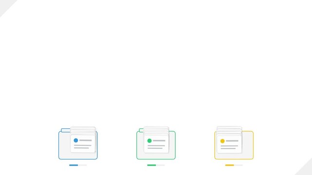 Digital file folders with documents animation loop concept for user interface design and data organization