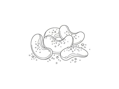 Several stylized, elongated, kidney-shaped objects resembling pistachios are scattered across a plain, light beige background.