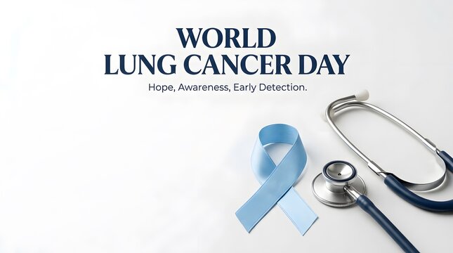 World lung cancer day awareness concept with stethoscope and blue ribbon
