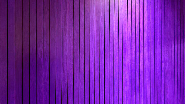 Modern Violet Purple Wood Slat Wall Panel Texture Background, Vertical Timber Planks Interior Decorative Wall Surface with Neon Light Backdrop for Studio Design.