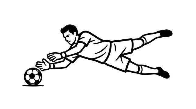 Goalkeeper Diving Save Football Soccer Action Line Art