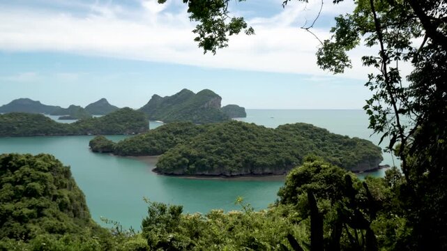 Landscape nature view point of Angthong Islands National Marine Park from Pha jun jaras nature trail Koh Was Ta Lup or Cow Sleep Island - Best spot Beautiful scene of Samui Thailand Travel 