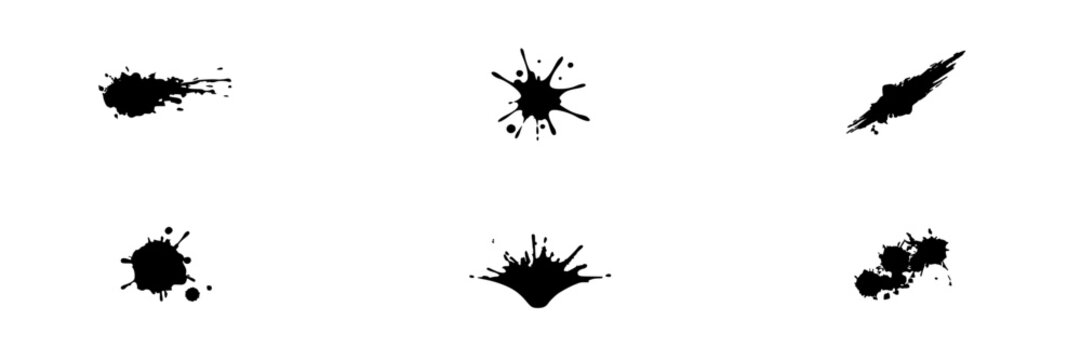 Splatter Shapes Arranged in a 2x3 Grid on a White Background Featuring Ink, Black, Art with Design and Illustration Elements