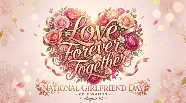 National girlfriend day banner with heart shaped rose floral arrangement