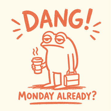 Funny Tired Frog Drinking Coffee Monday Already Quote Illustration for T Shirts and Stickers