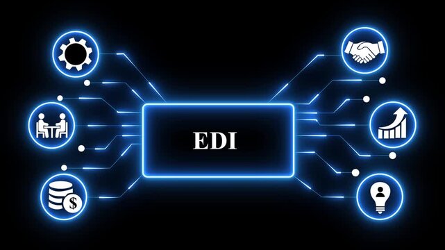 EDI - Electronic Data Interchange concept .blue neon digital technology background.4k control,animation video.