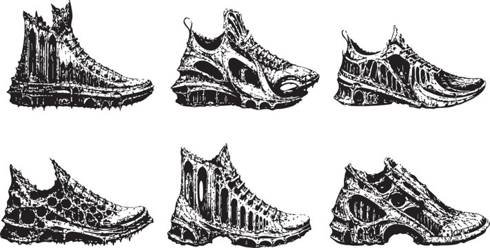 Set of running shoes. Hand drawn vector illustration