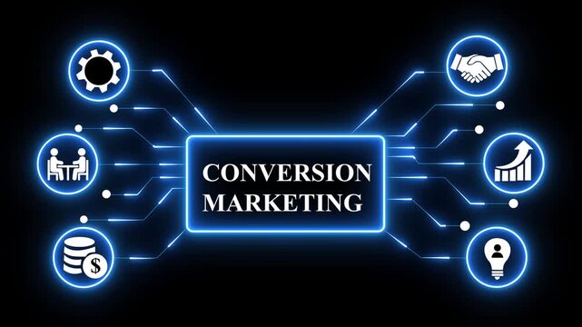Conversion Marketing concept.CRO (conversion rate optimization).blue neon digital technology background.4k technology animation 4k video.