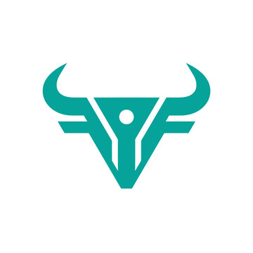 Geometric teal bull head logo with minimalist lines.