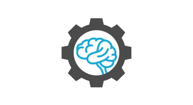 Cogwheel with brain inside symbol.