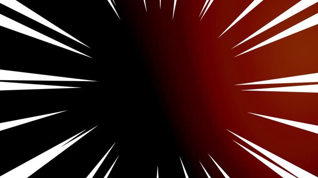 Graphic effect utilizes white radial speed lines over a black and dark red gradient background for motion.