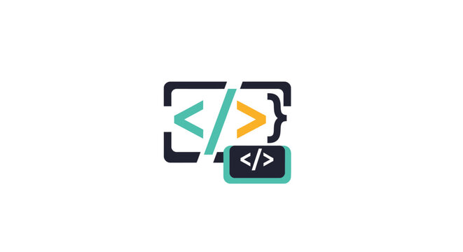 Coding symbols and programming logo.