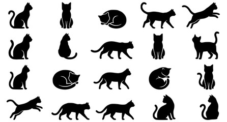 Fototapeta premium Minimalist Cat Silhouette Bundle with Multiple Feline Poses Vector Collection