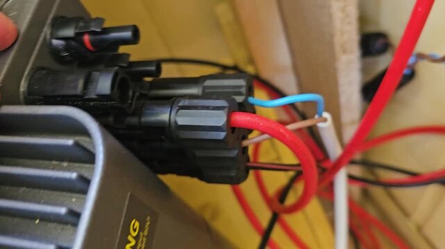 Disconnecting MC4 Connectors from Solar Inverter with Quick Release Tool, Close Up
