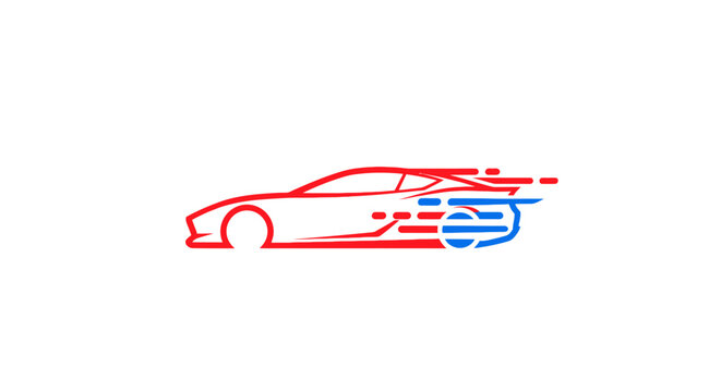A simple graphic of a generic vehicle with speed lines, in red and blue colors