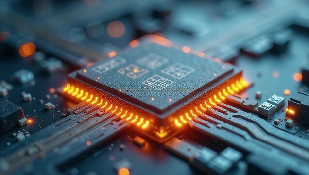 Glowing Computer Chip Illuminates Digital Circuitry with Vibrant Lights