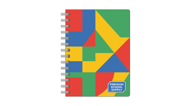 Colorful geometric diamond pattern notebook for school with spiral binding