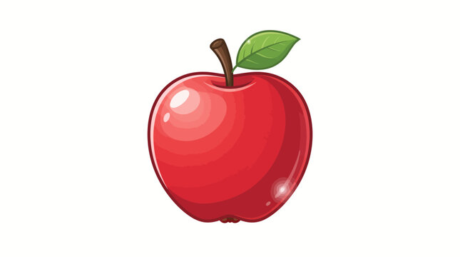 Red shiny apple with green leaf on top isolated