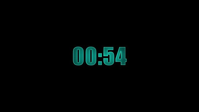 Digital countdown timer animation glowing neon green numbers on black background, for tech, gaming, or events
