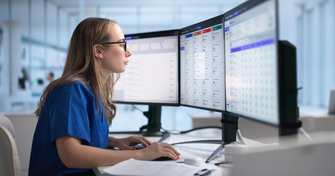 Woman Using Credentialing Software On Desktop