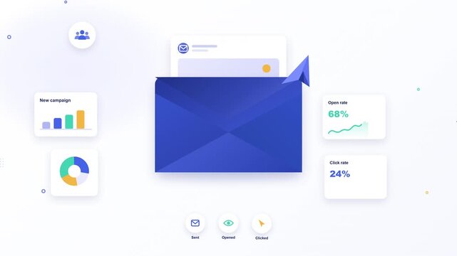 Email Marketing Campaign Dashboard Motion Graphic with Envelope and Analytics