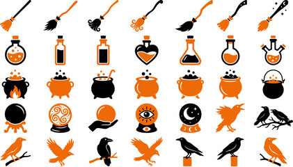 Halloween witchcraft and magic icon set collection with witchcraft halloween cauldron collection © MR7