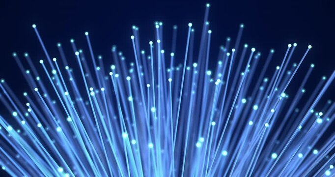 Abstract digital technology background with blue glowing optical fibers. Technology Related 4K CG Animation.