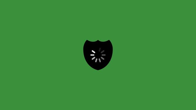 Dynamic shield emblem pulsing with radiant energy on vibrant green background, loopable motion glowing badge