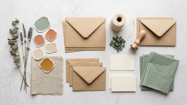 Seasonal Brand Mood Board Featuring Empty Packaging, Tissue, Twine & Swatches