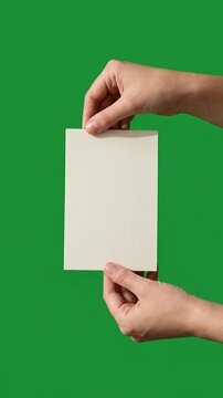 A person holds a blank white card for your custom design presentation