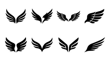 Fototapeta premium Wings logo set, black bird wing silhouettes vector collection