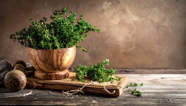 Cooking herbs with fresh thyme