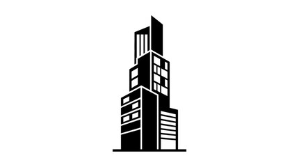 Fototapeta premium Modern Black Skyscraper Vector Illustration for Urban Architecture Concept Design with Minimalist Apartment Building Silhouette