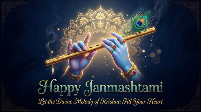 Divine musical hands holding ornate wind instrument with celestial background with glowing backdrop with instrument against mystical, depicts ethereal hands