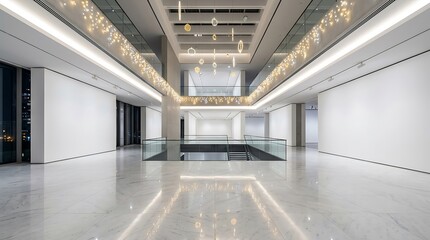 Obraz premium Modern art gallery interior with bright lighting and minimalist white walls.