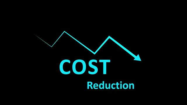 Cost reduction concept with downward trending arrow and graph cost-cutting expense decrease financial savings