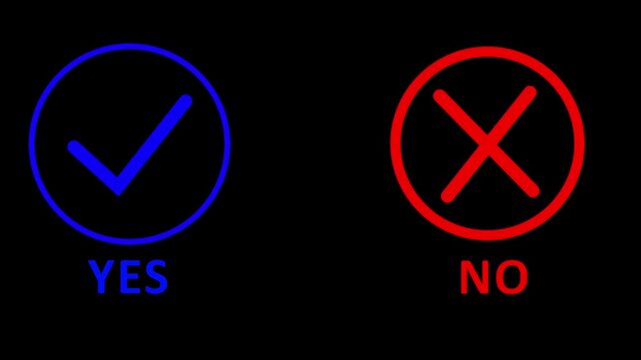 Blue YES checkmark and red NO cross symbols on a dark grid background image photo