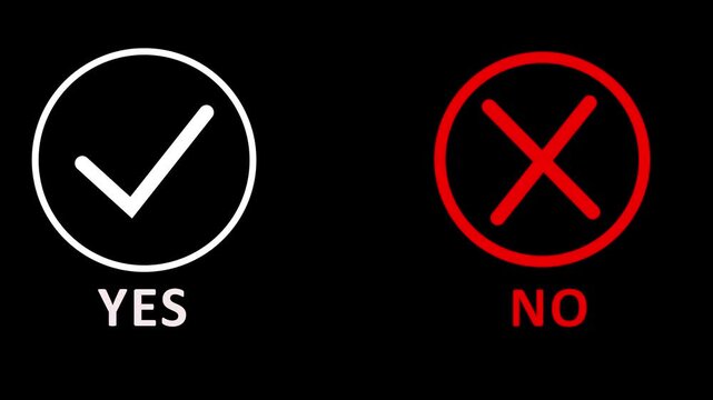 Blue YES checkmark and red NO cross symbols on a dark grid background image photo