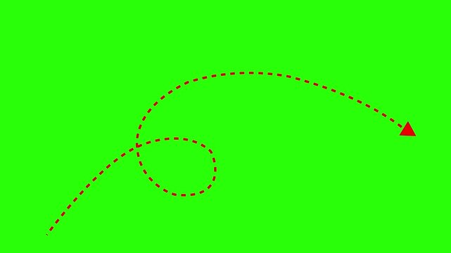 Black dashed arrow curving in a spiral on a white background line curve