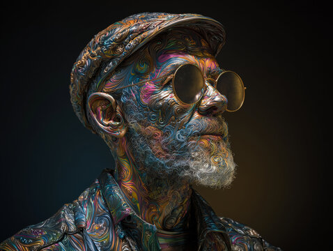 Abstract man portrait with colorful swirling patterns