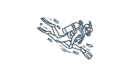 Illustration of a scuba diver swimming underwater with fish. © Darsa