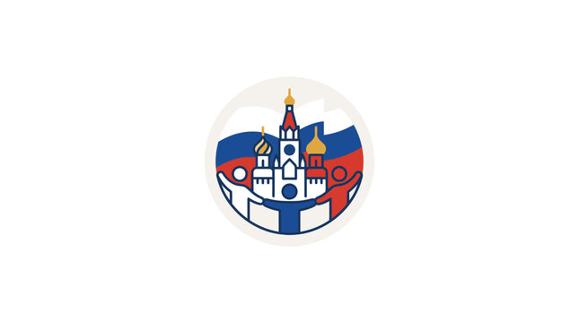 Stylized Kremlin Icon with Russian Flag Colors on White Background